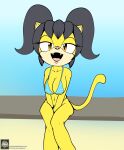  anthro big_breasts bikini black_hair breasts clothing domestic_cat felid feline felis female fours_(artist) fur hair hi_res honey_the_cat looking_at_viewer mammal sega sitting solo sonic_the_fighters sonic_the_hedgehog_(series) swimwear yellow_body yellow_eyes yellow_fur 