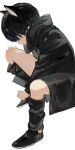  1boy animal_ears black_eyes black_hair boots cat_boy cat_ears cotono_(nazekun) highres knee_boots looking_down male_focus original pale_skin 