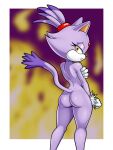  anthro blaze_the_cat butt clothing domestic_cat felid feline felis female fire gloves handwear hi_res looking_at_viewer looking_back mammal nude rear_view sega sleepiitreat solo sonic_the_hedgehog_(series) 