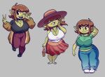 20pesos_sopa ahoge alternative_fashion bare_shoulders big_breasts black_clothing black_eyes black_shirt black_topwear blue_bottomwear blue_clothing blue_pants bottomwear breasts brown_clothing brown_hair brown_jacket brown_topwear cleavage clothed clothing eyes_closed female goblin green_body green_clothing green_shirt green_skin green_topwear grin hair hat headgear headwear hi_res humanoid humanoid_pointy_ears jacket lei_(20pesos_sopa) not_furry pants pointy_ears red_bottomwear red_clothing red_pants shirt short_stack skirt smile solo topwear white_clothing white_shirt white_topwear yellow_sclera