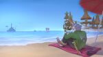  astrologian beach card clothing costa_del_sol felid feline final_fantasy final_fantasy_xiv hi_res hrotgar invalid_background mammal mendobear sea seaside shaded sitting square_enix sun video_games water 