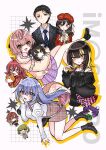  1boy 6+girls aketa_mikoto amai_tsutomu black_hair blonde_hair blue_hair blush character_doll chibi chibi_inset cometik_(idolmaster) commentary_request grid_background highres hugging_doll hugging_object idolmaster idolmaster_shiny_colors ikaruga_luca ikuta_haruki komiya_kaho mamemaru_(shiny_colors) mimoe multicolored_hair multiple_girls nanakusa_nichika pink_hair smile streaked_hair suzuki_hana tanaka_mamimi two-tone_hair yakumo_nami 