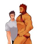  2boys ass bara bare_pectorals beard blood blue_eyes blush breast_envy briefs brown_hair chest_harness couple dark-skinned_male dark_skin facial_hair fate/grand_order fate_(series) feet_out_of_frame flustered from_side goatee harness interracial iskandar_(fate) loboke long_sideburns looking_at_another male_focus male_underwear mature_male meme multiple_boys muscle_envy muscular muscular_male napoleon_bonaparte_(fate) no_nipples nosebleed pectoral_envy_(meme) pectorals red_hair red_male_underwear scar scar_on_chest short_hair sideburns sidepec stomach thick_thighs thighs underwear wardrobe_malfunction yaoi 
