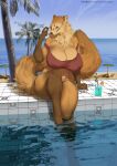  &lt;3 5_fingers anthro arm_support artist_name bare_shoulders beach beverage big_breasts big_tail bikini breasts brown_body brown_fur brown_nose cheek_tuft cleavage clothed clothing day detailed_background eyelashes eyewear facial_markings facial_tuft female fingers fur furgonomics glass glasses gloves_(marking) gulonine head_markings hi-ku hi_res huge_breasts inner_ear_fluff leg_markings looking_at_viewer maeve_(fluffcat) mammal markings marten mustelid musteline navel neck_tuft nipple_outline outside palm_tree partially_submerged plant pool_(disambiguation) raised_arm seaside shadow shirt side-tie_bikini smile socks_(marking) solo straw swimwear text thick_thighs topwear tree tuft umbrella url water wet 