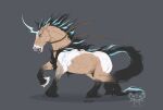  blue_eyes draft_horse ehwasz equid equine feral fetlocks fullbody_shading glowing glowing_eyes glowing_hair glowing_horn glowing_runes hair hi_res horn horse lasso male mammal naudiz neralis nerium rope shire solo thunder_runes tiwaz unicorn 