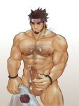  1boy abs after_masturbation amaimochi bara beard black_hair chest_hair cigarette cowboy_shot cum cum_on_body cum_on_boy cum_on_pectorals erection facial_hair forehead_protector highres large_pectorals male_focus male_masturbation male_pubic_hair masturbation mature_male muscular muscular_male naruto_(series) naruto_shippuuden nipples nude pectorals pubic_hair sarutobi_asuma short_hair smoke smoking solo stomach thick_thighs thighs uncensored 