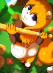  anthro baseball_bat bat_(object) big_butt blue_eyes boots bottomwear breasts butt candy chocolate clothing conker conker&#039;s_bad_fur_day crossgender dessert female flower food footwear forest fungus fur hotpants looking_at_viewer looking_back mammal mushroom orange_body orange_fur plant rareware rodent sciurid short_stack shorts smile solo sweater topwear tree video_games young zaviel 