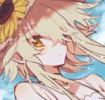  1boy blonde_hair choker crossdressing flower hair_flower hair_ornament hat koyashaka male_focus original otoko_no_ko pale_skin straw_hat sunflower sunflower_hair_ornament yellow_eyes 