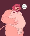  absurd_res anthro felid flaccid foreskin genitals groping_self hi_res holding_belly lion male mammal obese overweight overweight_male pantherine penis rion_(rionmaro) rionmaro solo 