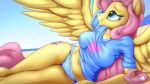  anthro clothed clothing cutie_mark digital_media_(artwork) equid equine eyebrows eyelashes female fluttershy_(mlp) friendship_is_magic hi_res mammal my_little_pony mysticalpha outside pegasus smile solo wings 