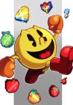  8-bit :d absurdres black_eyes boots food fruit gloves highres long_nose nose orange_gloves pac-man pac-man_(game) pixels red_footwear silverchariotx smile tongue 