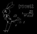 2021 anthro black_background blush blush_stickers bnuuy_(meme) colored_line_art english_text fart fart_cloud female hand_on_hip jubb lagomorph leaning leaning_forward leporid looking_at_viewer looking_back looking_back_at_viewer mammal monochrome musical_note musical_symbol onomatopoeia open_mouth open_smile rabbit rabbit_ears simple_background smile solo sound_effects standing symbol text vib-ribbon vibri white_line_art