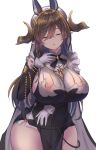  14sai_bishoujo_(shoutarou) 1girl animal_ears breasts closed_mouth detached_sleeves eyebrows_visible_through_hair eyes_visible_through_hair galleon_(granblue_fantasy) gloves granblue_fantasy hair_between_eyes hair_ornament horns large_breasts long_hair pointy_ears simple_background solo white_background white_gloves 