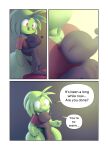  ... ? alien ambiguous_gender butt clothing comic dialogue duo embrace english_text eyes_closed ghost green_body grey_body head_on_chest hi_res hug humanoid jay_(sqoon) kneeling larger_male male open_mouth orange_eyes puwa shirt size_difference smaller_ambiguous speech_bubble spirit sqoon text thick_thighs thong topwear underwear wide_hips 