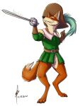  2020 anthro armand_raynal_de_maupertuis canid canine clothed clothing de_cape_et_de_crocs fox gloves handwear hat headgear headwear holding_object holding_sword holding_weapon loubatas_art male mammal melee_weapon signature simple_background smile solo sword weapon white_background 