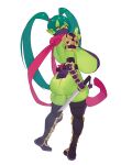  absurd_res big_breasts big_butt breasts butt clothing female goblin green_body green_hair green_skin hair hi_res huge_breasts humanoid illboxart legwear mask melee_weapon mitzy_the_gobbo ninja one_eye_closed pigtails red_eyes side_boob solo sword thick_thighs thigh_highs warrior weapon wink 