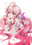  1girl colored_tips elsword head_rest highres laby_(elsword) long_hair long_sleeves machi_(7769) multicolored_hair pale_skin pink_eyes pink_hair twintails 