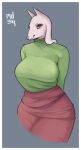  anthro big_breasts blouse boss_monster bottomwear bovid breasts caprine clothed clothing felid female floppy_ears fur goat horn hybrid lion mammal mature_(disambiguation) mature_anthro mature_female md34 monster pantherine pose presenting presenting_breasts red_eyes skirt smile smirk thick_thighs tight_clothing tight_fit topwear toriel undertale undertale_(series) video_games white_body white_fur wide_hips 