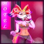  &lt;3 &lt;3_eyes absurd_res anthro blush bodily_fluids braixen breath canid canine clothed clothing collar colored_nails curvy_figure dennhaze digital_media_(artwork) ear_piercing eyewear female female_focus flower fox fur glasses grabbing gyaru hair hi_res hotel inner_ear_fluff looking_at_viewer mammal nails nintendo open_mouth panting piercing plant pok&eacute;mon pok&eacute;mon_(species) saliva saliva_on_tongue signature smile solo steam sunflower text tight_clothing translucent translucent_clothing tuft video_games yellow_body 
