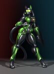 2025 anthro arm_blade black_latex breasts cape clothed clothed_anthro clothed_female clothing drone felid feline female gas_mask glistening glistening_latex green_latex hi_res hood latex latex_clothing latex_skinsuit mammal maria_santarno mask medium_breasts multicolored_clothing multicolored_skinsuit skinsuit solo tail tight_clothing toughset two_tone_clothing two_tone_skinsuit visor wearing_mask