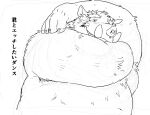  2021 anthro belly chisa_sa humanoid_hands japanese_text kemono lying male mammal overweight overweight_male sketch solo suid suina sus_(pig) text wild_boar 