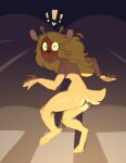  anthro antlers blonde_hair blush brown_body brown_fur butt capreoline cervid deer_in_headlights deltarune female fur glowing glowing_eyes green_eyes hair headlights highway hooves horn looking_at_viewer mammal night noelle_holiday nude reindeer road solo surprised_expression undertale_(series) unknown_artist video_games 