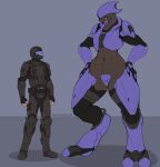  2022 abs alien alien_humanoid armor butt clothed clothing digital_drawing_(artwork) digital_media_(artwork) digitigrade duo female fingerless_gloves flat_chested gloves grey_body halo_(series) hand_on_hip handwear headgear helmet hi_res human humanoid male mammal microsoft muscular muscular_female odst partially_clothed pasties runawaystride sangheili signature simple_background size_difference skimpy skimpy_armor thick_thighs video_games wide_hips xbox_game_studios 