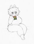  absurd_res anthro big_breasts breasts chips_(food) clothing eating female femmy_(smokyjai) food hair hi_res hoodie lagomorph leporid mammal monochrome overweight overweight_female rabbit short_hair simple_background sitting smile smokyjai solo thick_thighs topwear 
