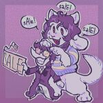  canid canine clothed clothing deltarune felid feline fur hair hi_res mammal open_mouth semi-anthro simple_background spamton_g._spamton syskey_art tem temmie_(undertale) text topwear undertale undertale_(series) video_games white_body white_fur 