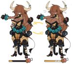 2020 2_horns absurd_res animal_humanoid big_breasts bodily_fluids bovid bovid_humanoid bovine bovine_humanoid breast_expansion breasts brown_body brown_ears brown_hair brown_skin cattle_humanoid clothed clothed_female clothed_humanoid clothing digital_drawing_(artwork) digital_media_(artwork) directional_arrow drooling ear_piercing expansion feet female female_humanoid fingers front_view full-length_portrait hair hair_over_eyes hi_res horn humanoid hunger_bar hungry mammal mammal_humanoid meat_on_bone open_mouth open_smile ox_humanoid piercing portrait saliva sera_(zanamaoria) simple_background small_breasts smile solo standing tail tail_tuft tan_body tan_skin toes tuft white_background zanamaoria