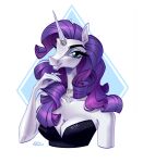  2022 absurd_res anthro blue_eyes breasts bust_portrait choker clothing dress equid equine eyebrows eyelashes female friendship_is_magic fur hair hi_res holivi horn horn_jewelry horn_ring jewelry long_hair long_neck looking_at_viewer mammal my_little_pony necklace portrait purple_hair rarity_(mlp) ring_(jewelry) smile solo teeth unicorn white_body white_fur 
