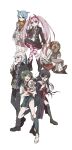  3boys 3girls absurdres bangs black_hair black_jacket black_legwear black_pants black_skirt brown_footwear brown_hair brown_shirt brown_shorts buttons chain danganronpa_(series) danganronpa_another_episode:_ultra_despair_girls double-breasted fukawa_touko glasses grey_background grey_hair hair_ornament hairclip hand_up highres holding holding_megaphone jacket kemuri_jatarou kneehighs komaeda_nagito long_hair looking_at_viewer mask megaphone multiple_boys multiple_girls naegi_komaru neckerchief open_clothes open_jacket orange_scarf over-kneehighs pants pink_hair pink_ribbon red_neckerchief red_shirt ribbon sailor_collar scarf servant_(danganronpa) shingetsu_nagisa shirt shorts simple_background skirt smile striped striped_shirt thighhighs twintails utsugi_kotoko white_legwear white_shirt zetsujo_(mayoilove2) 