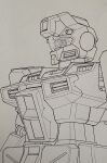  absurdres aron_e commentary_request earth_federation exposed_internal_machinery gm_command grey_background greyscale gun gundam gundam_0080 highres lineart machine_gun mecha mecha_focus mobile_suit monochrome no_humans robot science_fiction sketch weapon 