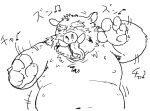  2021 anthro belly blush chisa_sa eyes_closed humanoid_hands kemono male mammal moobs navel nipples overweight overweight_male simple_background sketch solo suid suina sus_(pig) white_background wild_boar 