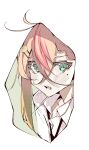  1girl absurdres antenna_hair black_necktie collared_shirt e_sky_rugo green_eyes highres long_hair looking_at_viewer mole mole_under_eye necktie original parted_lips pink_hair portrait shirt solo white_shirt wing_collar 