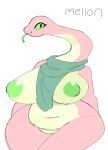  2021 anthro areola belly big_breasts biped breasts character_name chubby_female digital_media_(artwork) featureless_crotch female forked_tongue glistening glistening_areola green_areola green_belly green_eyes green_nipples green_scarf green_sclera green_tongue grey_background half-length_portrait huge_breasts mammal model_sheet mostly_nude multicolored_body multicolored_skin navel nipples pink_body pink_skin portrait puppychan48 reptile scalie scarf scarf_only simple_background slightly_chubby snake solo standing thick_thighs tongue two_tone_body two_tone_skin wide_hips 