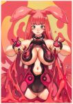 1girl animal_ears blunt_bangs breasts closed_mouth commentary_request deep_skin f.s. hands_up heart highres large_breasts lips long_hair looking_at_viewer melona_(queen&#039;s_blade) monster_girl navel pink_hair prehensile_hair protean_assassin_melona purple_eyes purple_nails queen&#039;s_blade rabbit_ears revealing_clothes slime_girl smile solo underwear 