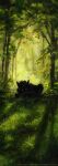  2014 black_body black_fur canid canine canis detailed_background feral forest fur glowing glowing_eyes kenket looking_at_viewer mammal outside plant solo text tree url wolf 
