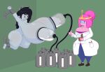 absurd_res adventure_time alyaska2201 belly big_breasts big_butt bottom_heavy breasts butt cartoon_network clothing duo female hand_on_breast hi_res holding_breast human legwear mammal marceline_abadeer melee_weapon princess_bubblegum shy sword tights vampire weapon