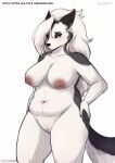  absurd_res anthro artist_name bahnbahn_(artist) big_breasts blush bodily_fluids breasts canid canid_demon curvy_figure demon english_text female fingers fur genitals grey_body grey_fur hair half-closed_eyes hand_on_hip hellhound helluva_boss hi_res lactating long_hair loona_(helluva_boss) mammal multicolored_body multicolored_fur narrowed_eyes navel nipples nude portrait pussy red_sclera simple_background slightly_chubby solo standing text thick_thighs three-quarter_portrait two_tone_body two_tone_fur url voluptuous white_background white_body white_eyes white_fur white_hair wide_hips 