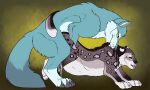  5:3 ambiguous_gender ambiguous_penetrated blue_body blue_eyes blue_fur bodily_fluids brown_body brown_fur canid canine cum cum_inflation cum_inside cum_on_leg duo felid female_(lore) feral feral_on_feral feral_penetrated feral_penetrating feral_penetrating_feral fortis_(fortiswolf) from_behind_position fur genital_fluids hi_res inflation killthe_demon male male/ambiguous male_penetrating male_penetrating_ambiguous mammal obscured_penetration open_mouth penetration sex side_view simple_background vera_(killthe_demon) white_body white_fur 