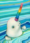1_horn ambiguous_gender camilla_d&#039;errico cetacean dolphin feral fin horn mammal marine markings monodontid multicolored_horn narwhal partially_submerged rainbow_horn solo spots spotted_body spotted_skin toothed_whale unicorn_horn white_body white_skin