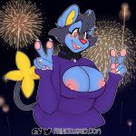  &lt;3 &lt;3_eyes 2022 absurd_res big_breasts breasts canid canine canis clothed clothing collar domestic_dog exhibitionism female fireworks flashing hi_res holidays huge_breasts key_hole lace luxio mammal new_year nintendo partially_clothed peep_hole pok&eacute;mon pok&eacute;mon_(species) pok&eacute;morph princeluxio public pup_(princeluxio) solo sweater tight_clothing topwear video_games 