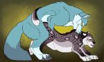  5:3 abdominal_bulge ambiguous_gender ambiguous_penetrated blue_body blue_eyes blue_fur brown_body brown_fur canid canine duo felid female_(lore) feral feral_on_feral feral_penetrated feral_penetrating feral_penetrating_feral fortis_(fortiswolf) from_behind_position fur hi_res killthe_demon male male/ambiguous male_penetrating male_penetrating_ambiguous mammal obscured_penetration open_mouth penetration sex side_view simple_background vera_(killthe_demon) white_body white_fur 