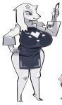  2022 anthro asriel_dreemurr barefoot big_breasts blush boss_monster bovid breasts caprine clothed clothing curvy_figure digital_drawing_(artwork) digital_media_(artwork) feet female floppy_ears fur glistening glistening_clothing goat grey_clothing hillmyna horn hourglass_figure licking licking_lips mammal robe shirt simple_background solo standing tight_clothing tongue tongue_out topwear toriel undertale undertale_(series) video_games white_background white_body white_fur wide_hips young 