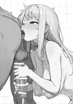  1boy 1girl absurdres anilingus breasts completely_nude cum ejaculation erection greyscale handjob heart heart-shaped_pupils hetero highres large_breasts long_hair milking_handjob monochrome nipples nude original penis rusty_trombone sonao symbol-shaped_pupils tears testicles tongue tongue_out 