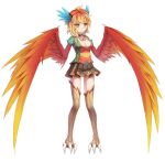  1girl artist_request bangs bima_(monster_musume) bird_legs blue_feathers breasts brown_skirt choker cleavage eyebrows_visible_through_hair feather_hair full_body gradient gradient_hair gradient_wings harpy jewelry medium_breasts monster_girl monster_musume_no_iru_nichijou monster_musume_no_iru_nichijou_online multicolored_hair multicolored_wings necklace official_art orange_feathers orange_hair pleated_skirt red_feathers red_hair short_hair skirt solo talons wings yellow_eyes 