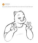  anthro canid canine clothing curious_cat digitalpelican gesture implied_anal_penetration joey_(digitalpelican) lidded_eyes male mammal raccoon_dog shirt slightly_chubby slightly_chubby_anthro slightly_chubby_male smile smug_grin solo tanuki topwear v_sign 