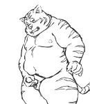  2022 anthro belly dekatanu felid genitals humanoid_genitalia humanoid_hands humanoid_penis kemono male mammal masturbation moobs navel nipples overweight overweight_male pantherine penis simple_background sketch solo tiger white_background 
