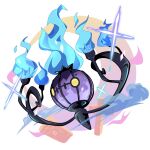  blue_fire chandelure commentary_request crack fire full_body highres no_humans poke_ball_print pokemon pokemon_(creature) poyo_party smoke solo sparkle white_background yellow_eyes 